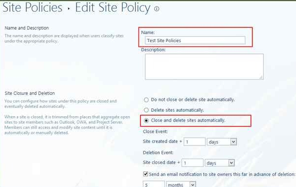 Close and delete sites automatically